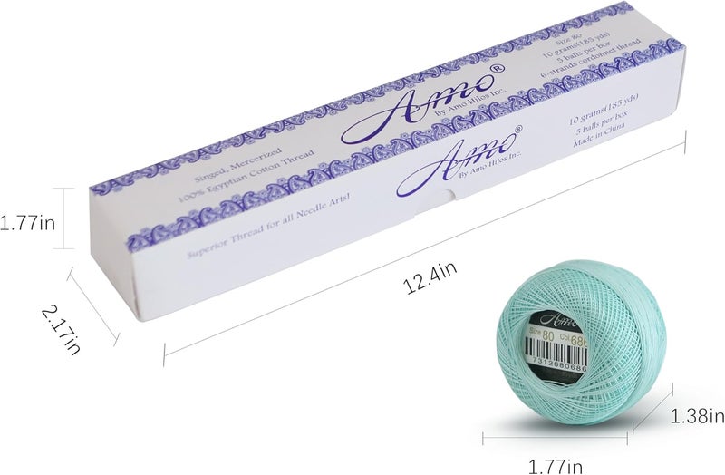 AMOHilos Size 80 (Thinner than 0.3mm) Cotton Crochet Threads Singed Double Mercerized Egyptian long fiber Cotton Thread for Tatting, Lace, Dollies and Dolls Toys DIY Projects, 5 Balls Set (set G) - Image 2